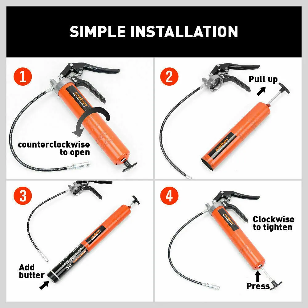 18'' Manual Pistol Grip Grease Gun | Flow Pressure 4500PSI | Flexi Hose & Coupler