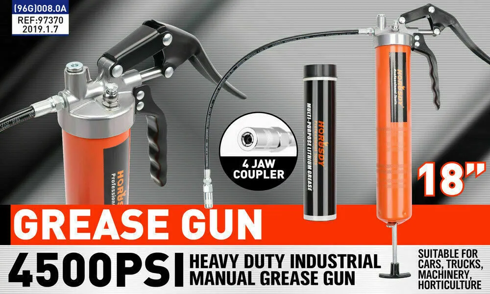 18'' Manual Pistol Grip Grease Gun | Flow Pressure 4500PSI | Flexi Hose & Coupler