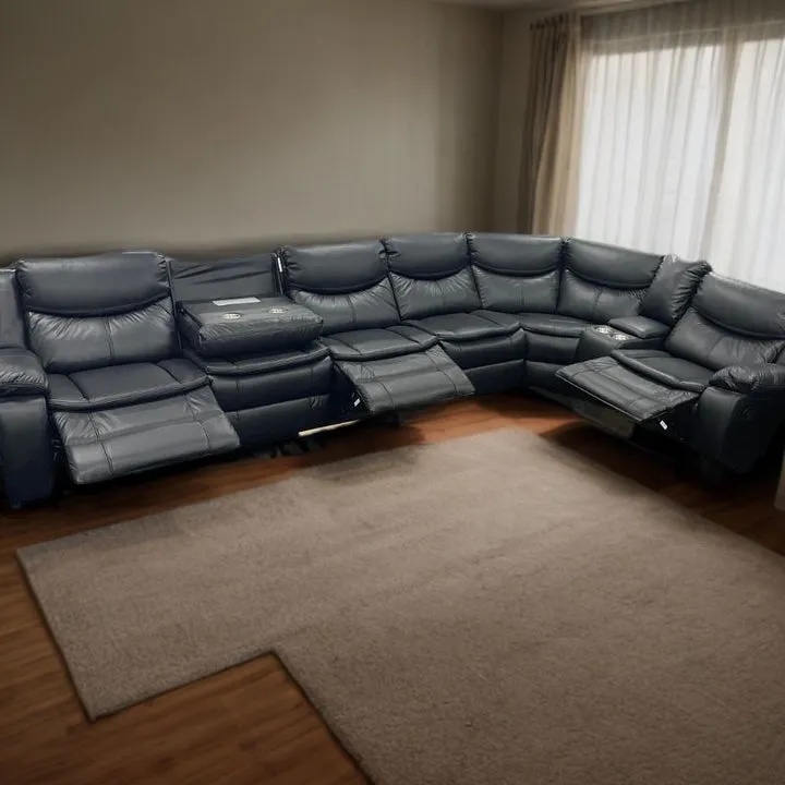 6 Seater Modular Corner Leather Manual Recliner Sofa | Black