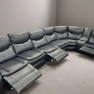 6 Seater Modular Corner Leather Manual Recliner Sofa | Black