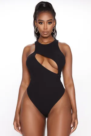 A Nice Little Peek High Neck Bodysuit - Black