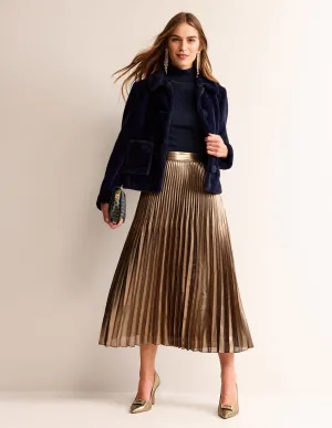 Camilla Metallic Midi Skirt-Black Gold