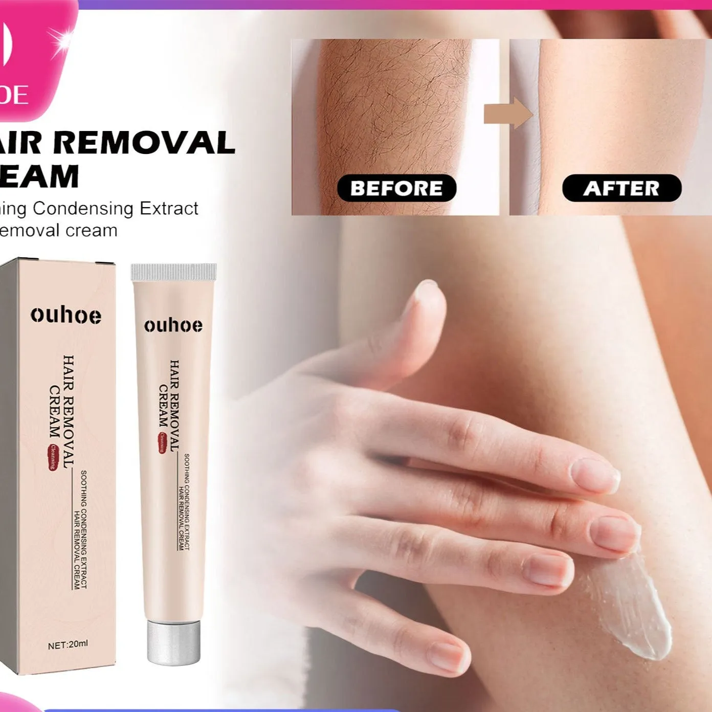 OUHOE Soothing and Condensing Hair Removal Cream Gently removes hair from all over the body and armpits without irritating the skin. Smooth and delicate hair removal