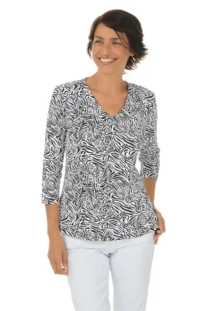 Silver Pineapple Zebra Classic UPF50  V-Neck Top
